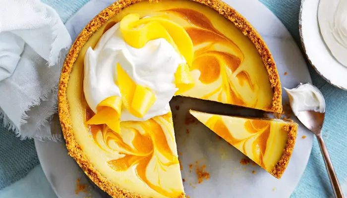 Mango Ripple and White Choc Cheesecake