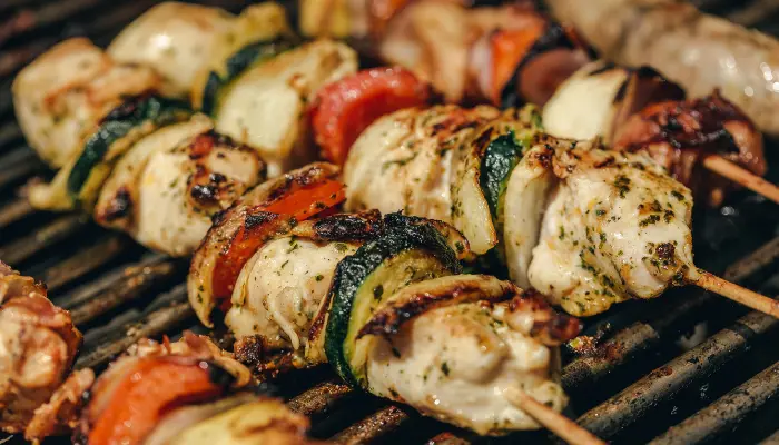 Grilled Chicken Strips with Veggie Kabobs