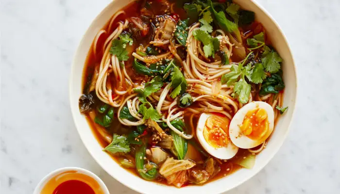 Kimchi and Dumpling Noodle Soup