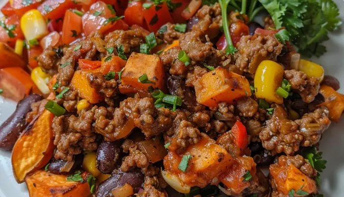 Southwest Ground Beef and Sweet Potato Skillet