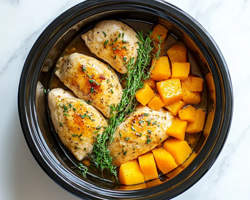 Crockpot Maple Dijon Chicken with Butternut Squash