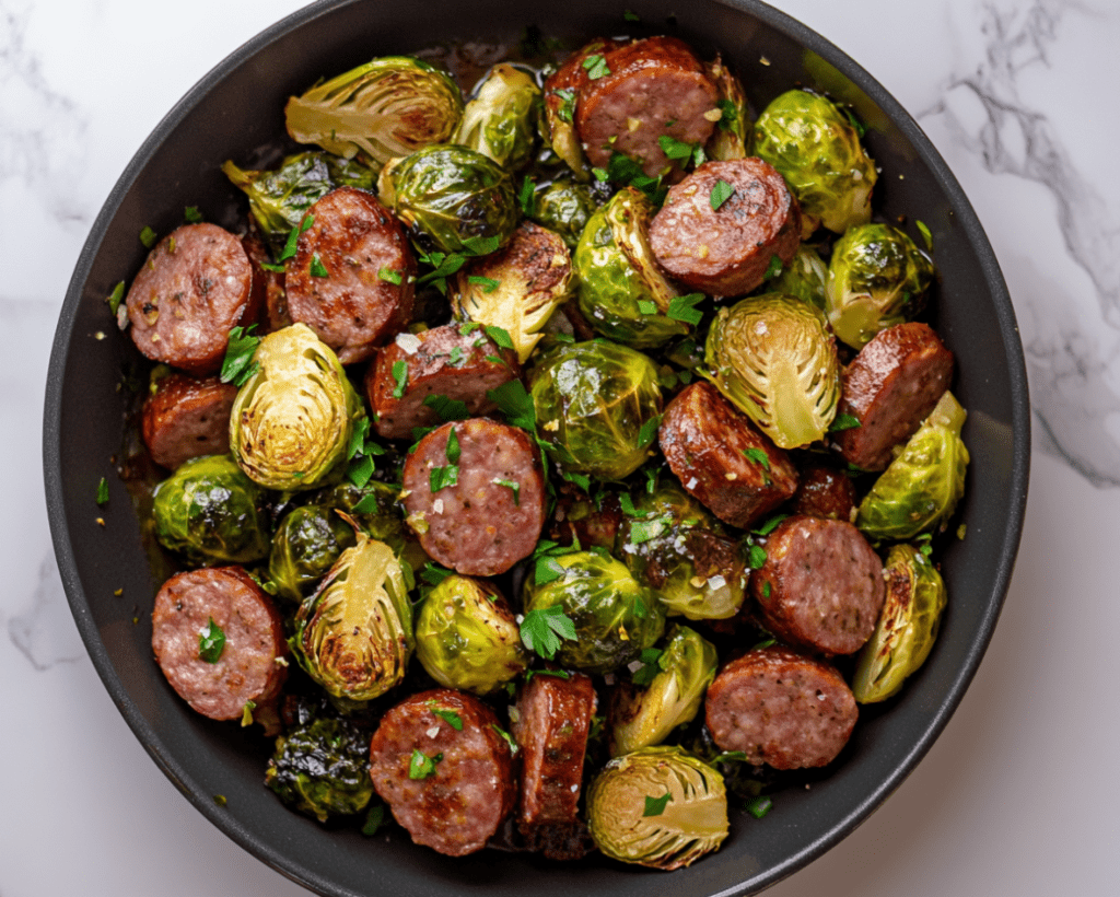 One-pan sausage and Brussels Sprouts