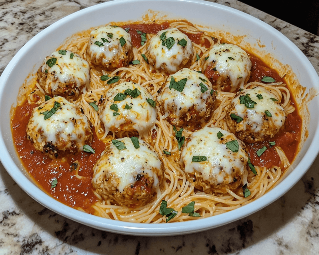 Chicken Parmesan Meatballs with Pasta