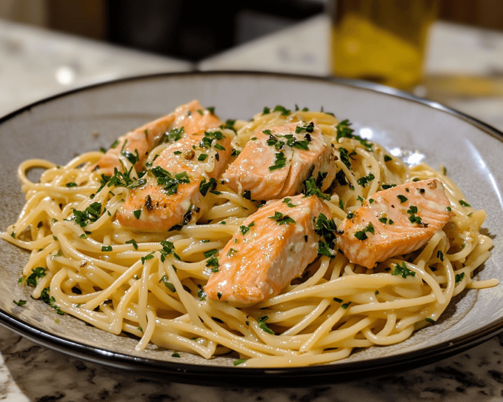 8. Creamy Garlic Salmon Pasta