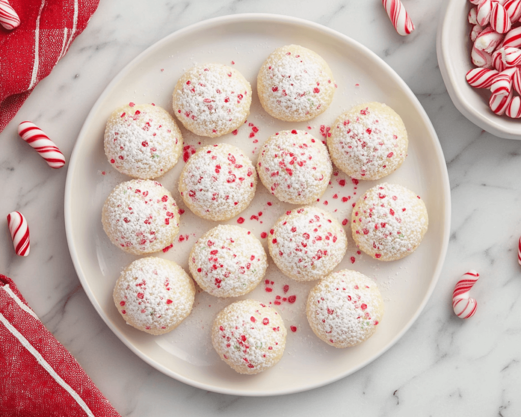 Peppermint Snowball Cookies