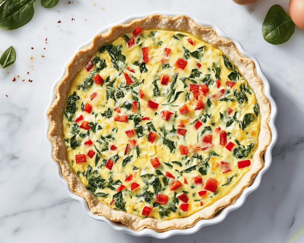 Christmas Quiche with Spinach and Red Peppers