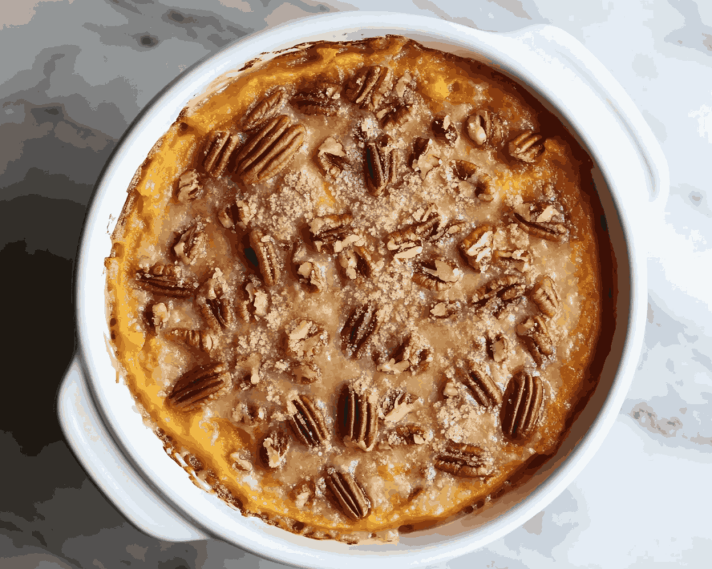 Sweet Potato Casserole with Pecan Topping