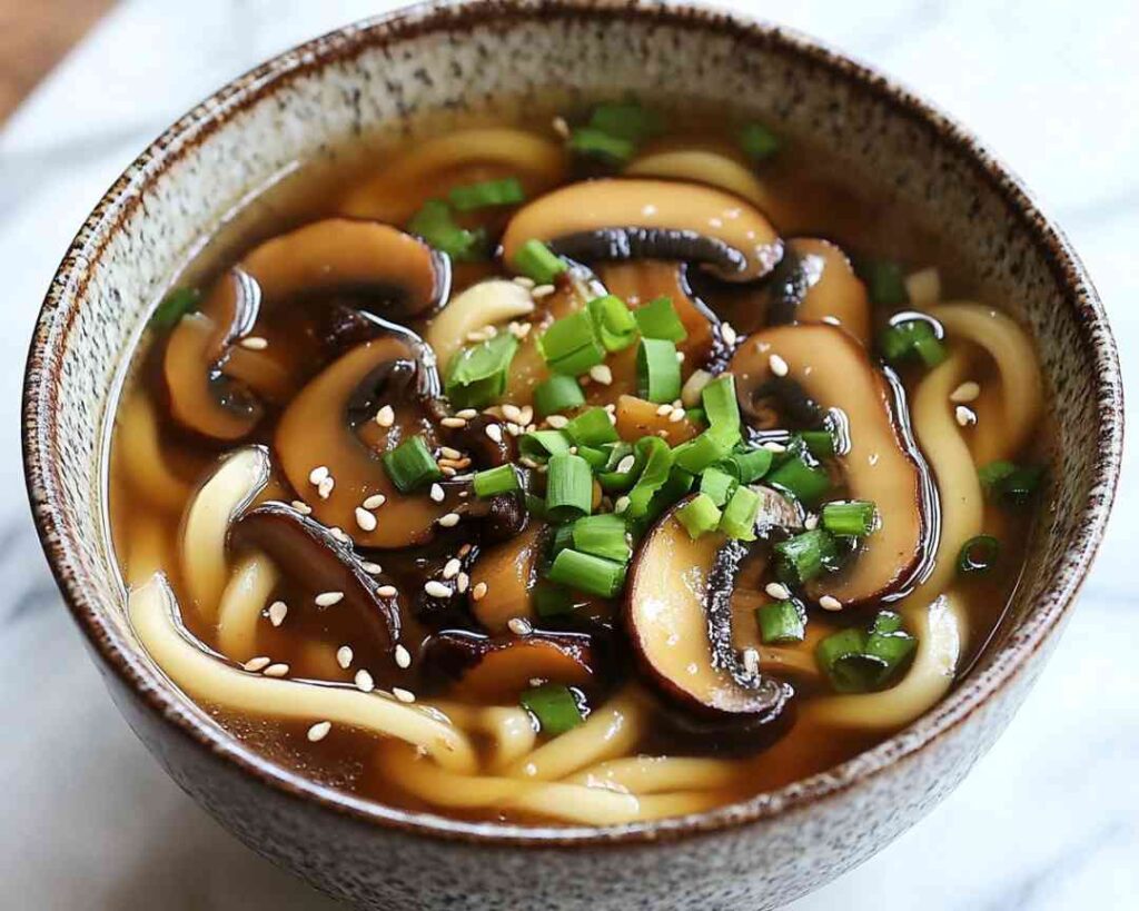 Miso Udon Noodle Soup with Teriyaki Mushrooms